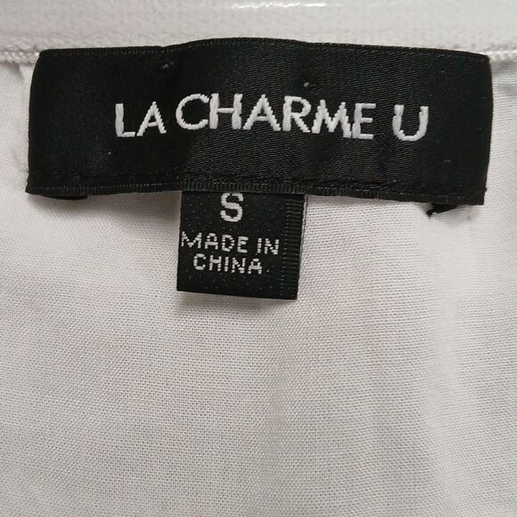 LA Charme U strapless gray white wide leg jumpsuit  Sz S EUC - Picture 7 of 7